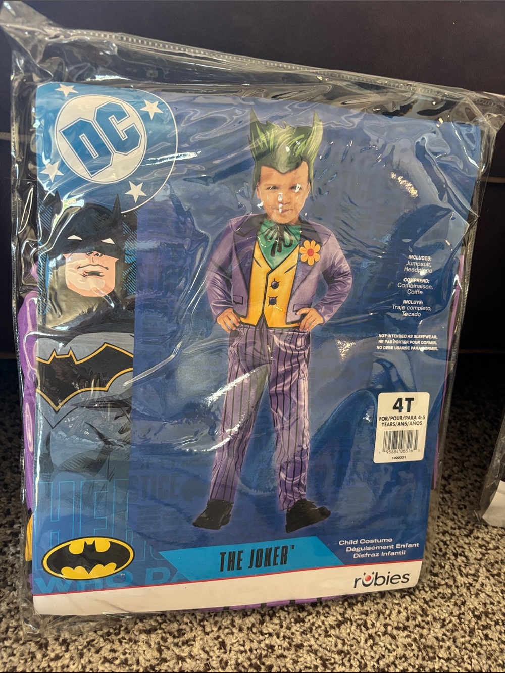 Batman Joker Halloween Costume 4T Jumpsuit Headpiece Toddler Boys Villain - Picture 3 of 5